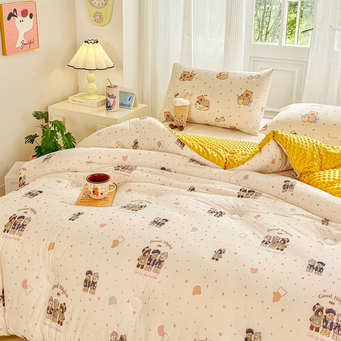 91家纺网 家纺一手货源 找家纺 小叮当家纺仓储工厂店 2025新款A类母婴级宝宝被子牛奶丝针织棉豆豆被豆豆被子儿童婴童大豆被精品买家秀 三只小熊（牛奶针织-豆豆被）