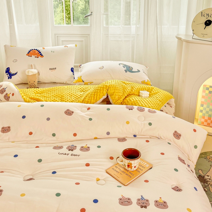 91家纺网 家纺一手货源 找家纺 小叮当家纺仓储工厂店 2025新款A类母婴级宝宝被子牛奶丝针织棉豆豆被豆豆被子儿童婴童大豆被精品买家秀 波点派对（牛奶针织-豆豆被）