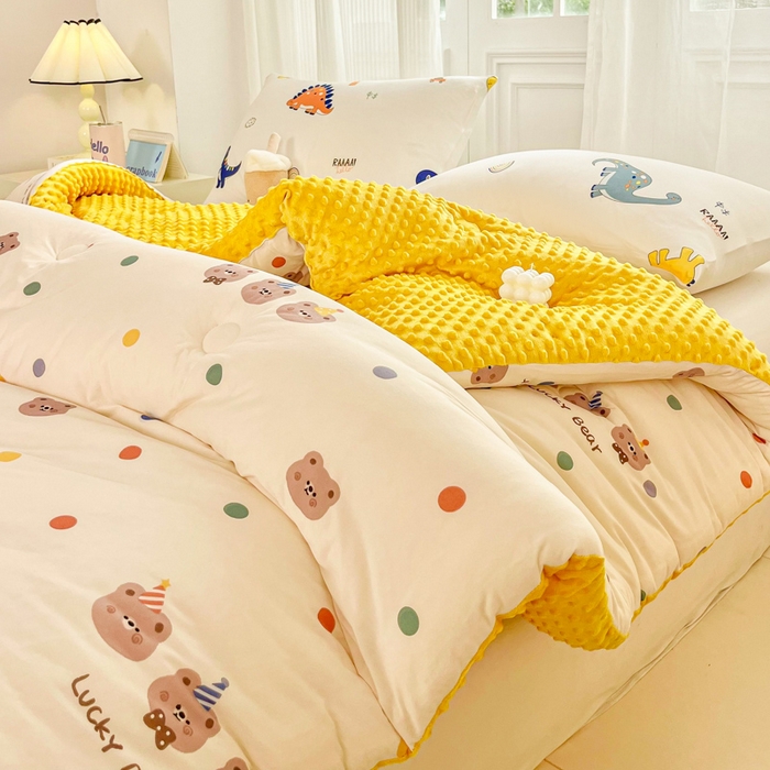 91家纺网 家纺一手货源 找家纺 小叮当家纺仓储工厂店 2025新款A类母婴级宝宝被子牛奶丝针织棉豆豆被豆豆被子儿童婴童大豆被精品买家秀 波点派对（牛奶针织-豆豆被）