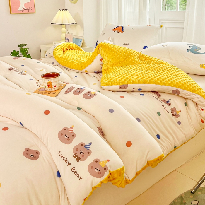 91家纺网 家纺一手货源 找家纺 小叮当家纺仓储工厂店 2025新款A类母婴级宝宝被子牛奶丝针织棉豆豆被豆豆被子儿童婴童大豆被精品买家秀 波点派对（牛奶针织-豆豆被）