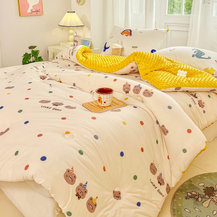 91家纺网 家纺一手货源 找家纺 小叮当家纺仓储工厂店 2025新款A类母婴级宝宝被子牛奶丝针织棉豆豆被豆豆被子儿童婴童大豆被精品买家秀 波点派对（牛奶针织-豆豆被）