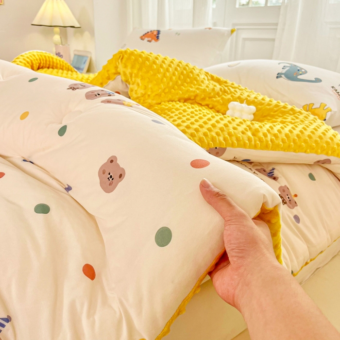 91家纺网 家纺一手货源 找家纺 小叮当家纺仓储工厂店 2025新款A类母婴级宝宝被子牛奶丝针织棉豆豆被豆豆被子儿童婴童大豆被精品买家秀 波点派对（牛奶针织-豆豆被）