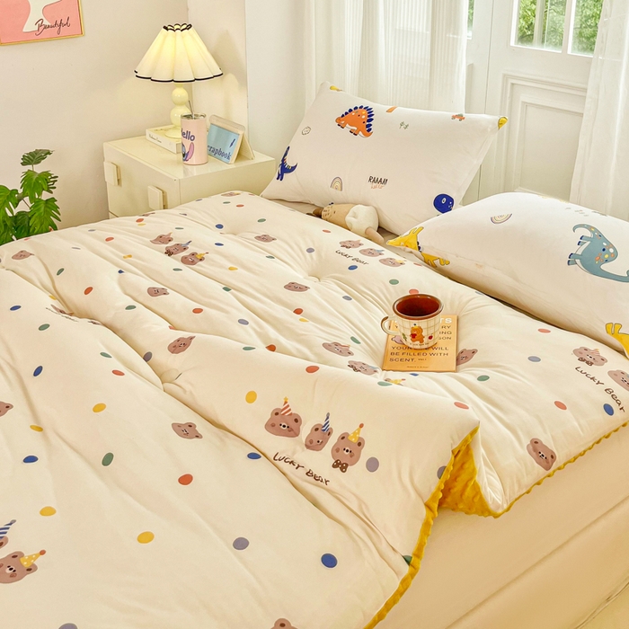 91家纺网 家纺一手货源 找家纺 小叮当家纺仓储工厂店 2025新款A类母婴级宝宝被子牛奶丝针织棉豆豆被豆豆被子儿童婴童大豆被精品买家秀 波点派对（牛奶针织-豆豆被）