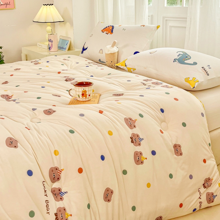 91家纺网 家纺一手货源 找家纺 小叮当家纺仓储工厂店 2025新款A类母婴级宝宝被子牛奶丝针织棉豆豆被豆豆被子儿童婴童大豆被精品买家秀 波点派对（牛奶针织-豆豆被）