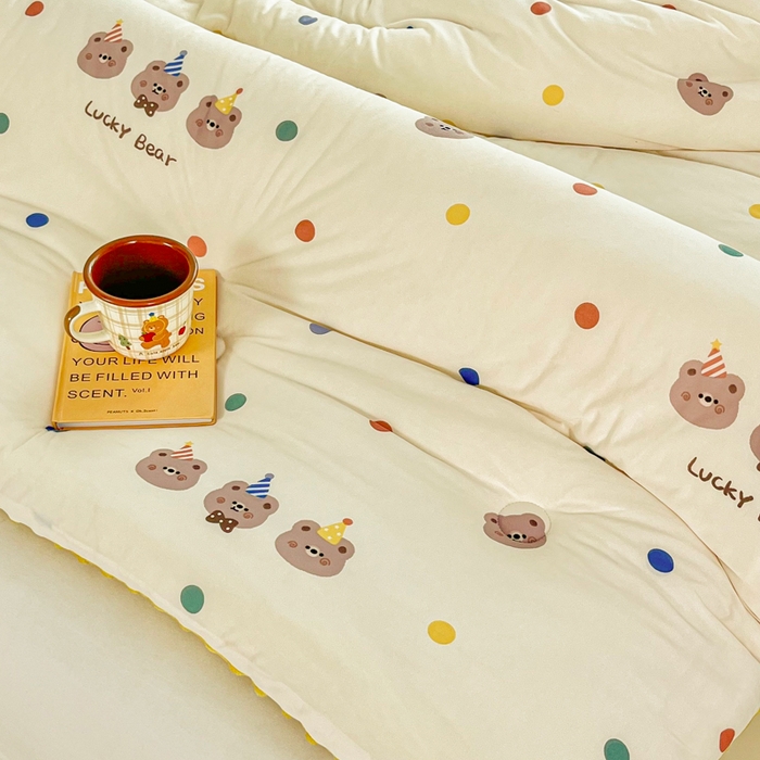 91家纺网 家纺一手货源 找家纺 小叮当家纺仓储工厂店 2025新款A类母婴级宝宝被子牛奶丝针织棉豆豆被豆豆被子儿童婴童大豆被精品买家秀 波点派对（牛奶针织-豆豆被）