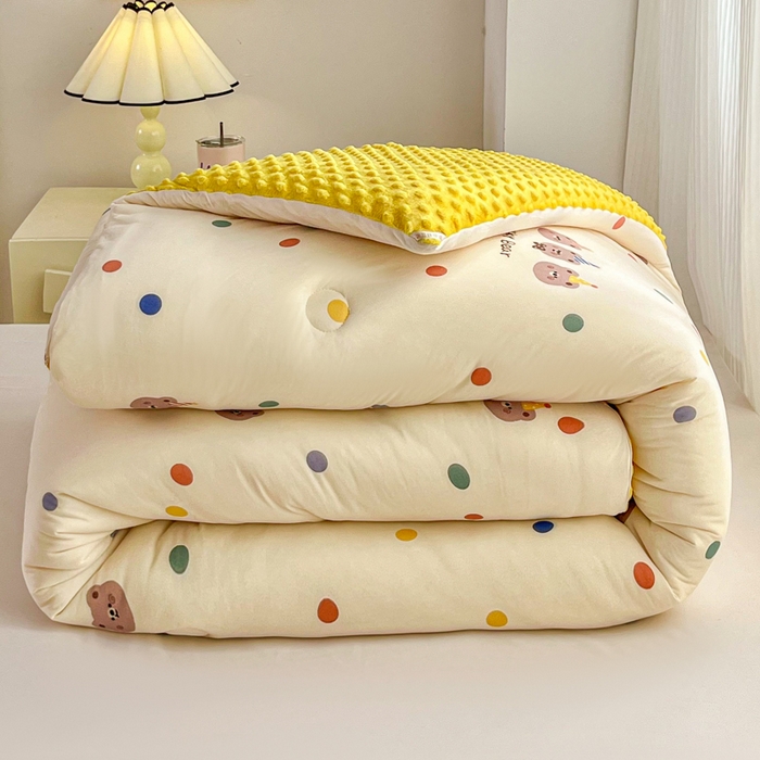 91家纺网 家纺一手货源 找家纺 小叮当家纺仓储工厂店 2025新款A类母婴级宝宝被子牛奶丝针织棉豆豆被豆豆被子儿童婴童大豆被精品买家秀 波点派对（牛奶针织-豆豆被）