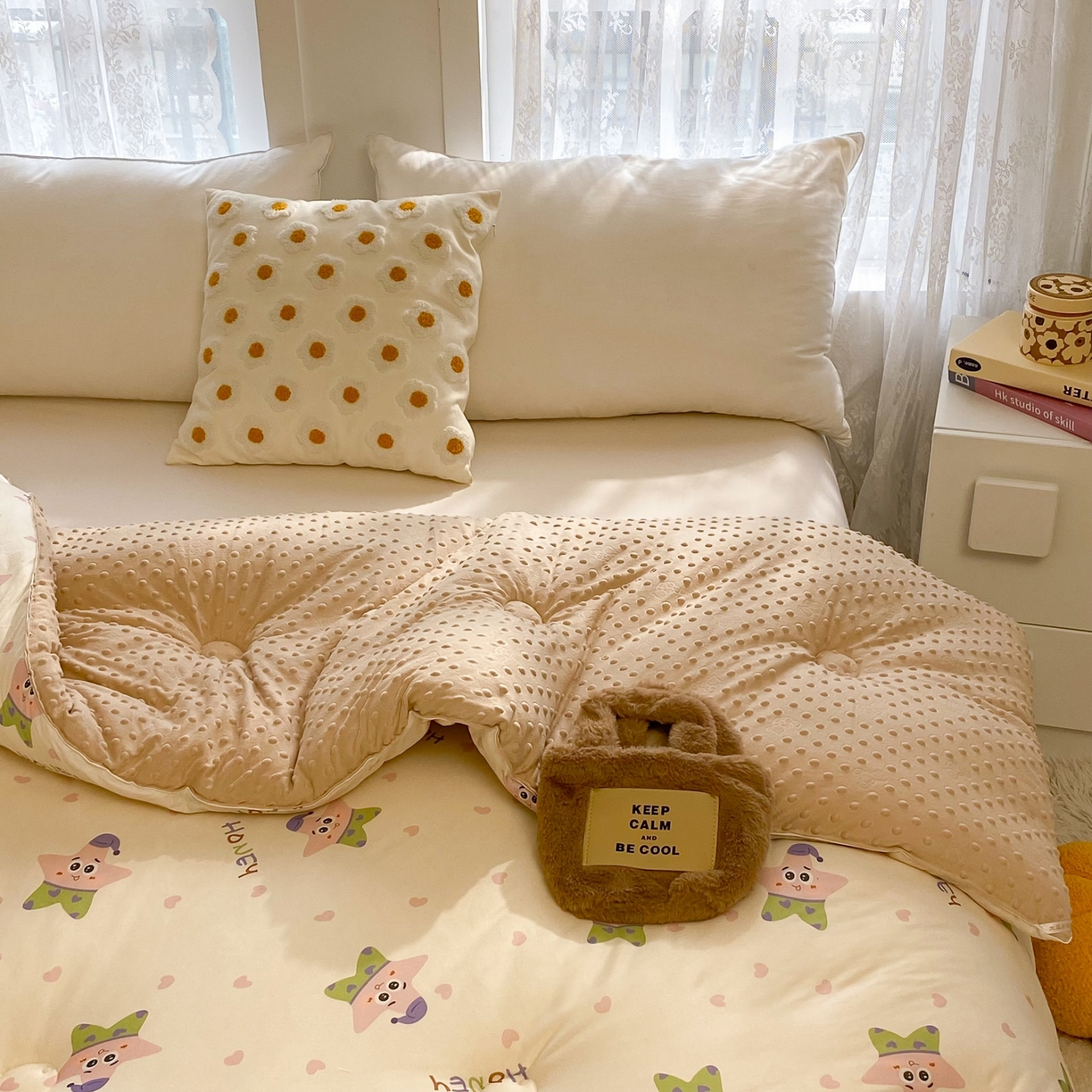 91家纺网 家纺一手货源 找家纺 小叮当家纺仓储工厂店 2025新款A类母婴级宝宝被子牛奶丝针织棉豆豆被豆豆被子儿童婴童大豆被精品买家秀 快乐海星（牛奶针织-豆豆被）