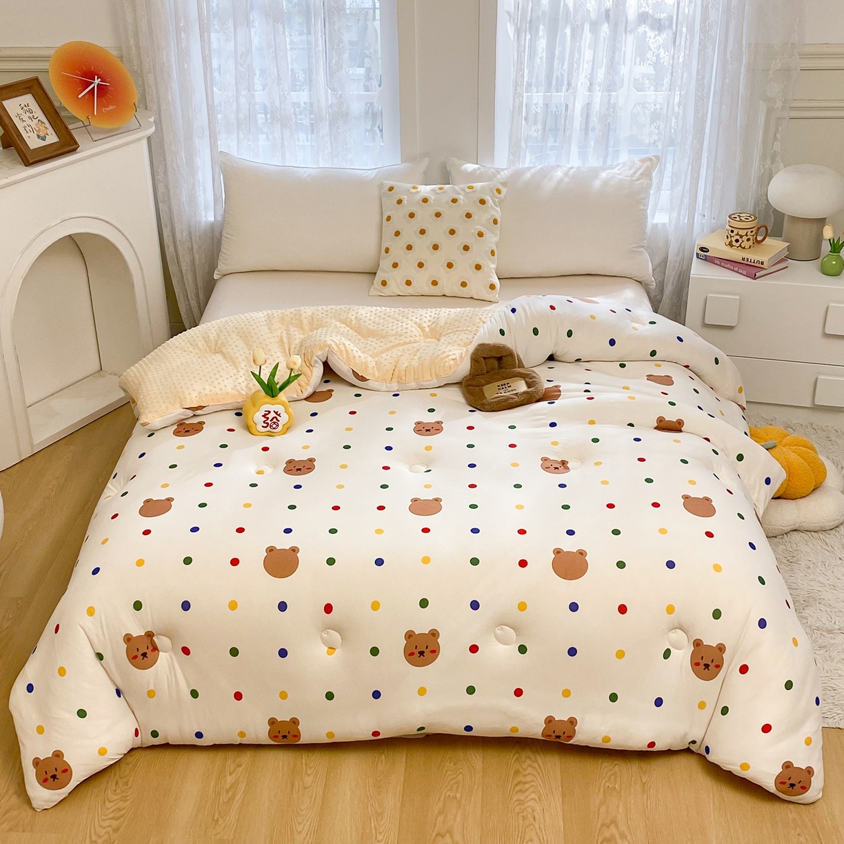 91家纺网 家纺一手货源 找家纺 小叮当家纺仓储工厂店 2025新款A类母婴级宝宝被子牛奶丝针织棉豆豆被豆豆被子儿童婴童大豆被精品买家秀 米洛熊（牛奶针织-豆豆被）