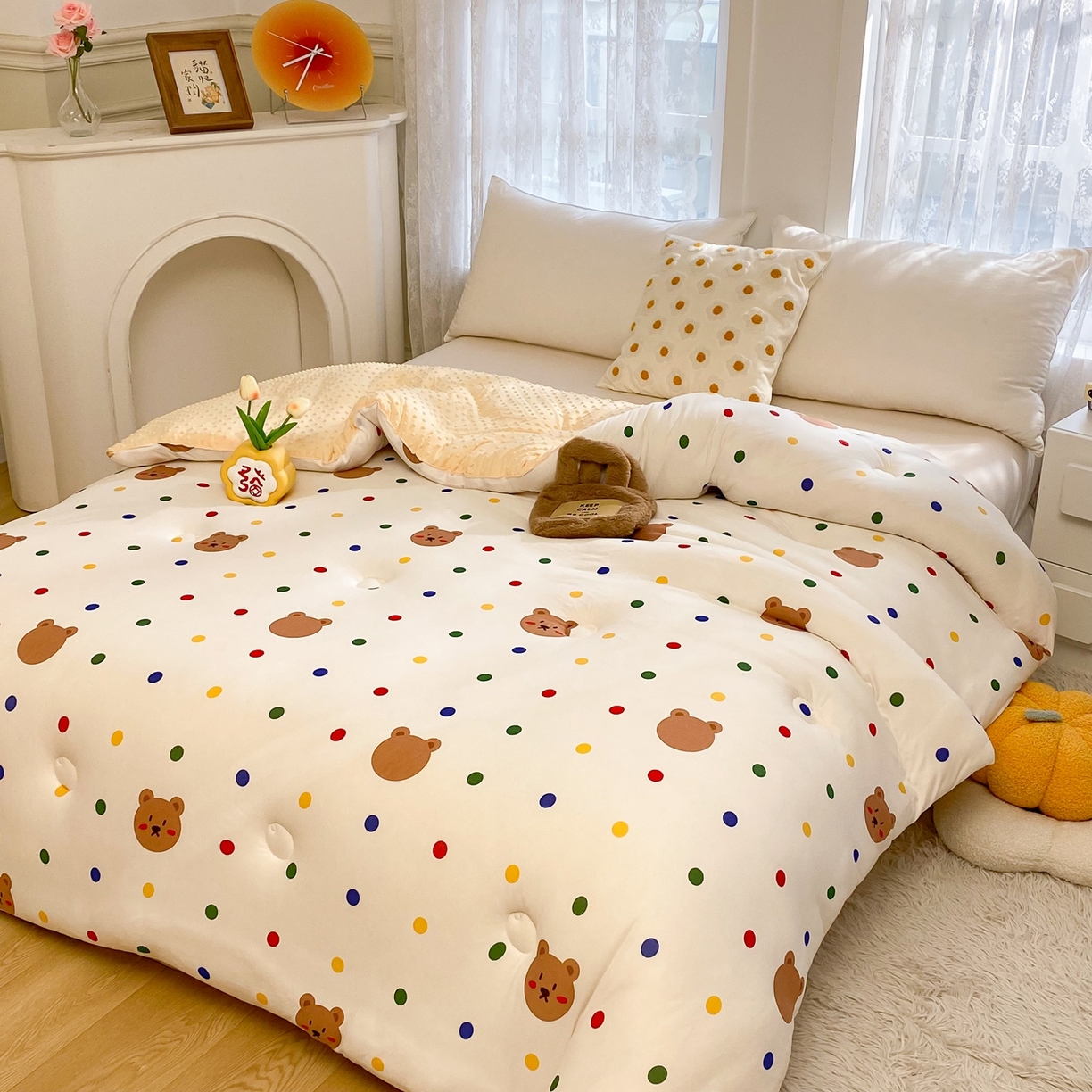 91家纺网 家纺一手货源 找家纺 小叮当家纺仓储工厂店 2025新款A类母婴级宝宝被子牛奶丝针织棉豆豆被豆豆被子儿童婴童大豆被精品买家秀 米洛熊（牛奶针织-豆豆被）