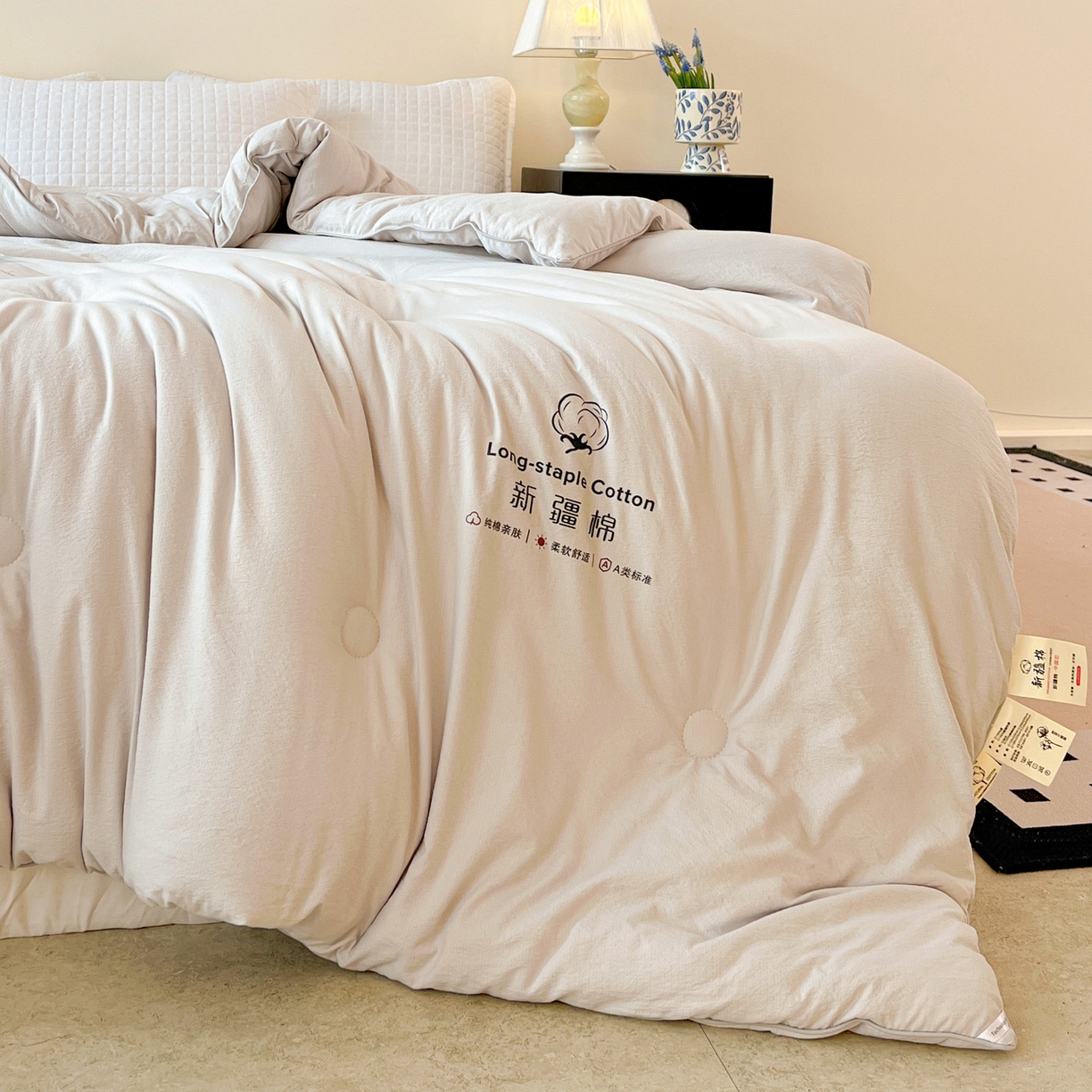 91家纺网 家纺一手货源 找家纺 小叮当家纺仓储工厂店 (买家秀 爆款花型 不断货)2025新款简约风100%新疆棉花被被子被芯 新疆棉-灰色