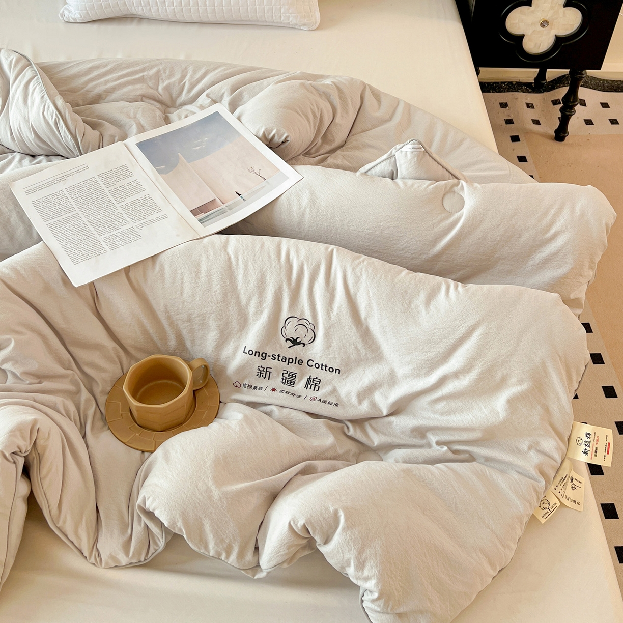 91家纺网 家纺一手货源 找家纺 小叮当家纺仓储工厂店 (买家秀 爆款花型 不断货)2025新款简约风100%新疆棉花被被子被芯 新疆棉-灰色