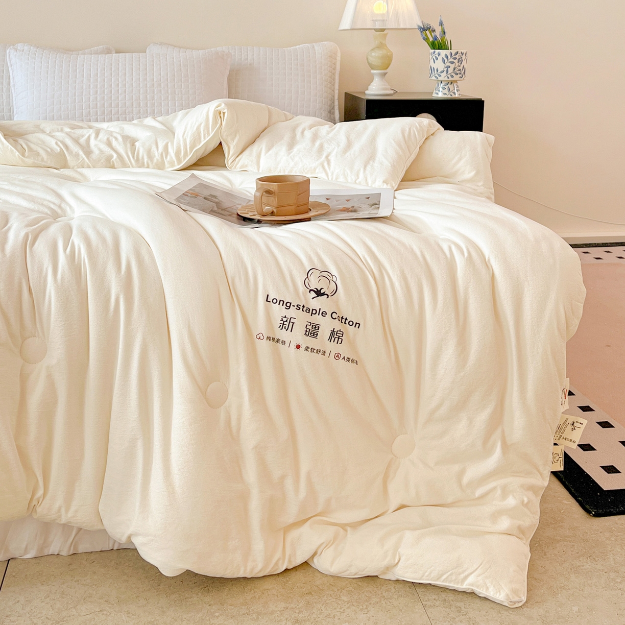 91家纺网 家纺一手货源 找家纺 小叮当家纺仓储工厂店 (买家秀 爆款花型 不断货)2025新款简约风100%新疆棉花被被子被芯 新疆棉-白色