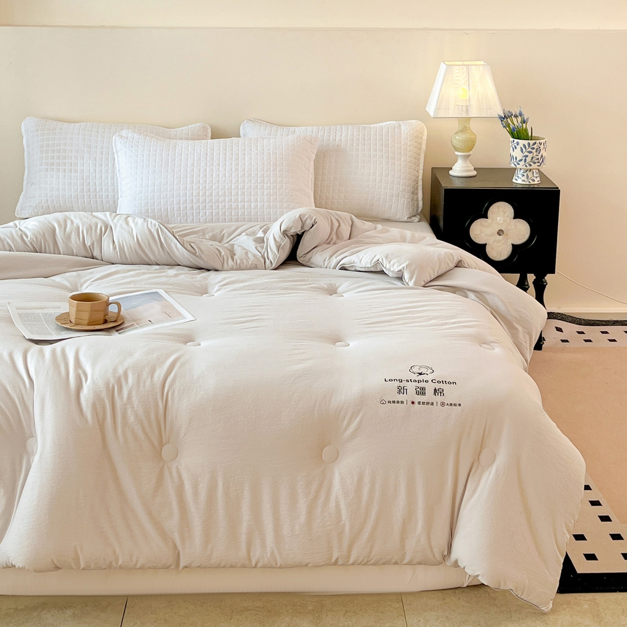 91家纺网 家纺一手货源 找家纺 小叮当家纺仓储工厂店 (买家秀 爆款花型 不断货)2025新款简约风100%新疆棉花被被子被芯 新疆棉-灰色