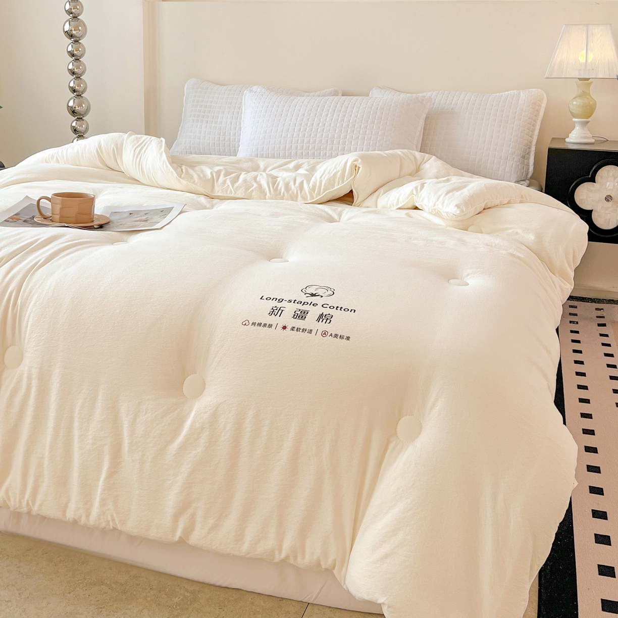 91家纺网 家纺一手货源 找家纺 小叮当家纺仓储工厂店 (买家秀 爆款花型 不断货)2025新款简约风100%新疆棉花被被子被芯 新疆棉-白色