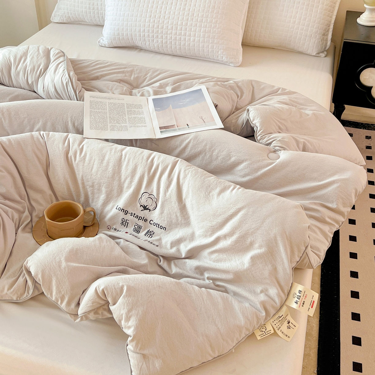 91家纺网 家纺一手货源 找家纺 小叮当家纺仓储工厂店 (买家秀 爆款花型 不断货)2025新款简约风100%新疆棉花被被子被芯 新疆棉-灰色