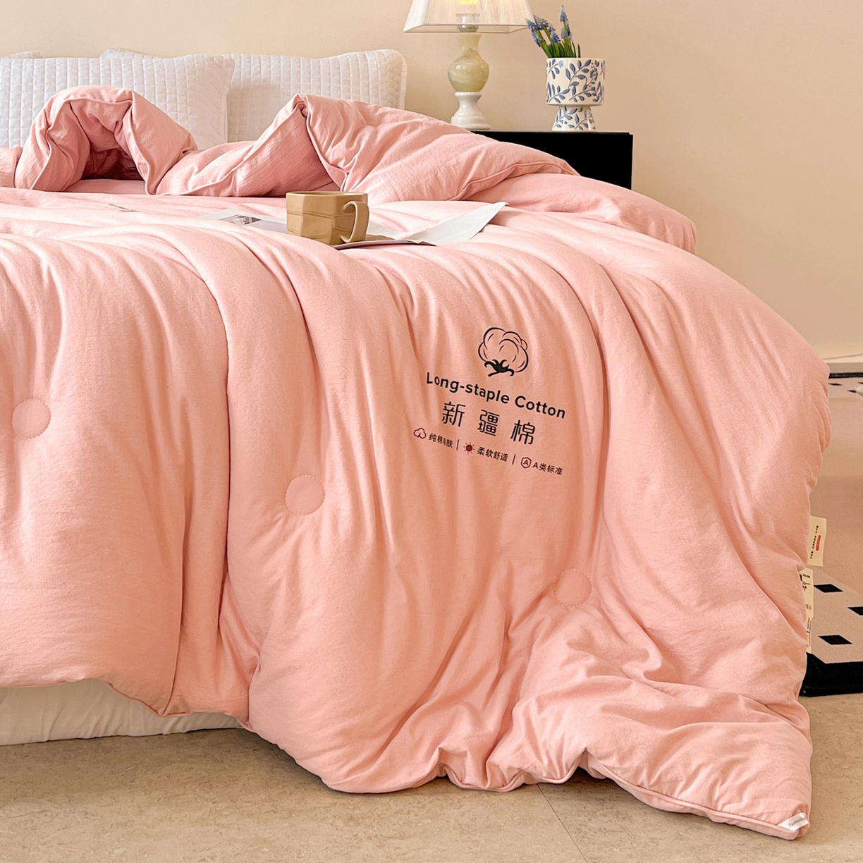 91家纺网 家纺一手货源 找家纺 小叮当家纺仓储工厂店 (买家秀 爆款花型 不断货)2025新款简约风100%新疆棉花被被子被芯 新疆棉-粉色