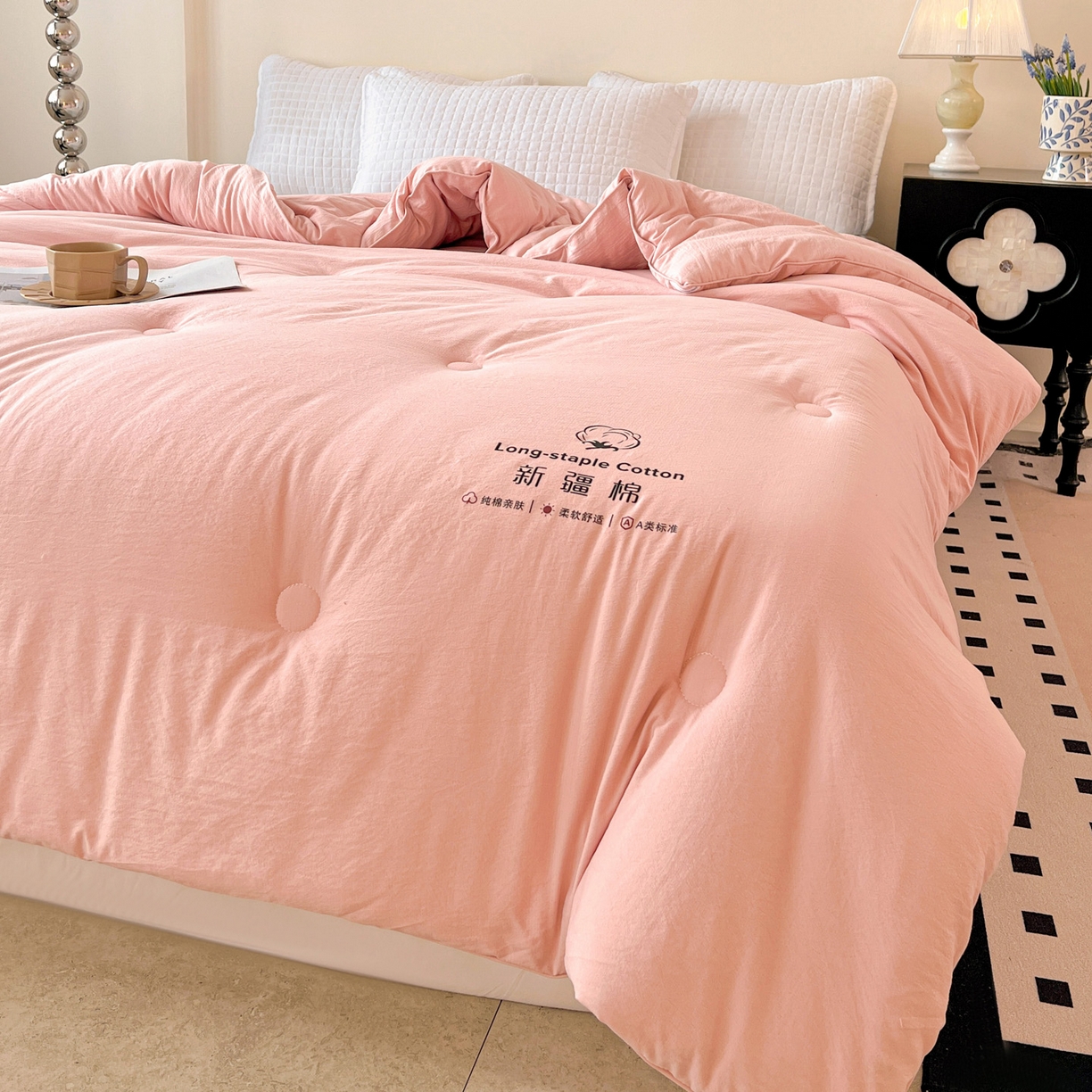 91家纺网 家纺一手货源 找家纺 小叮当家纺仓储工厂店 (买家秀 爆款花型 不断货)2025新款简约风100%新疆棉花被被子被芯 新疆棉-粉色
