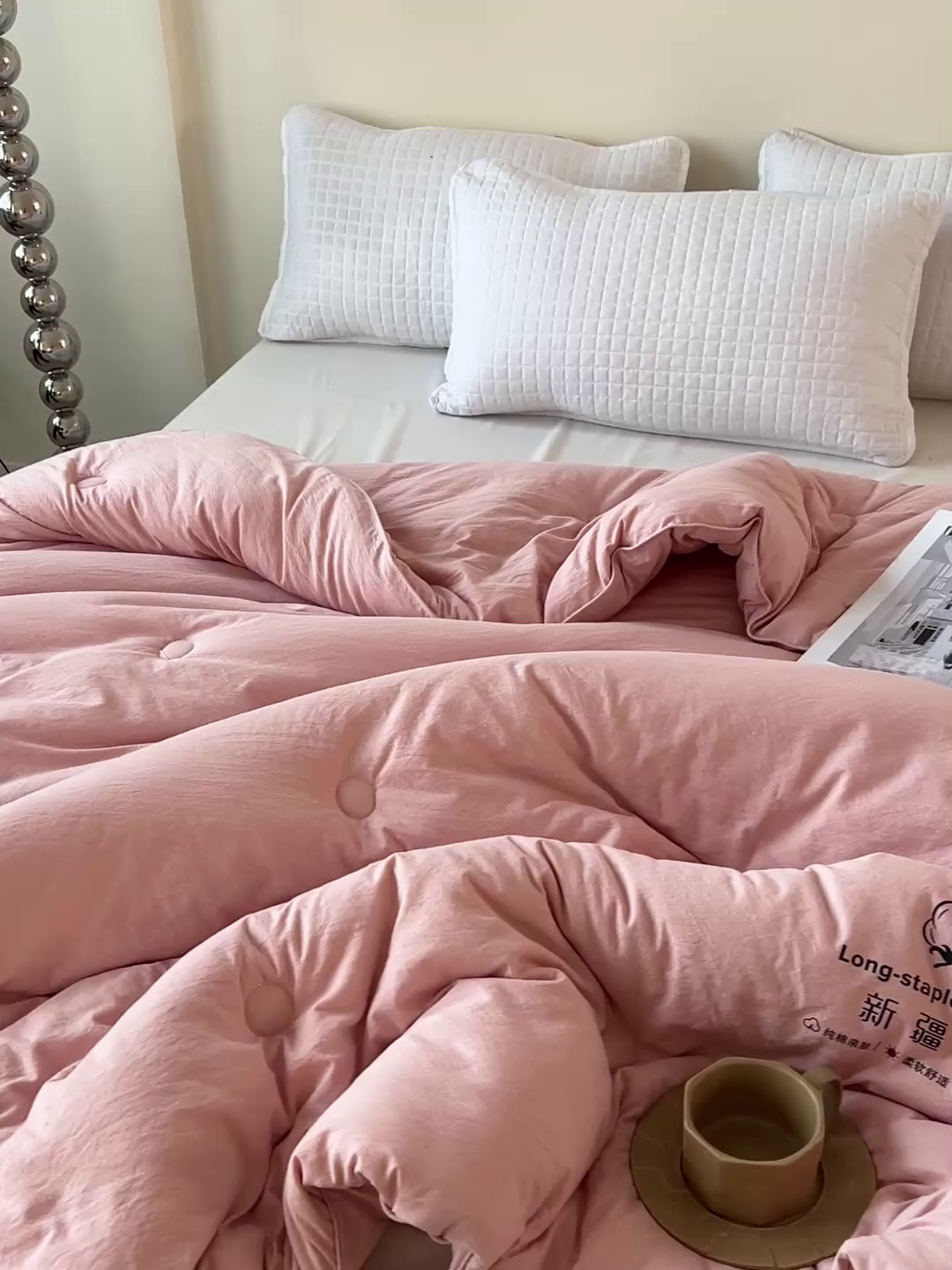 91家纺网 家纺一手货源 找家纺 小叮当家纺仓储工厂店 (买家秀 爆款花型 不断货)2025新款简约风100%新疆棉花被被子被芯 新疆棉-粉色
