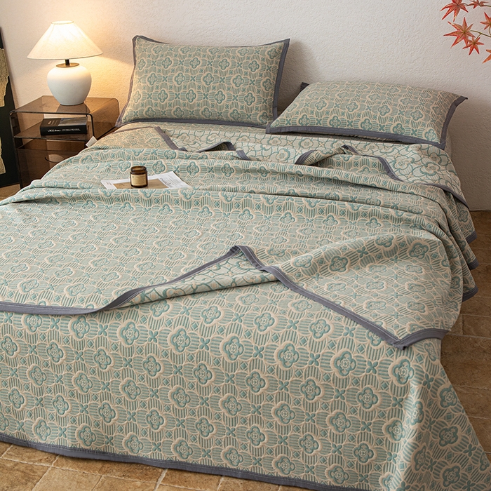 91家纺网 家纺一手货源 找家纺 小叮当家纺仓储工厂店 (买家秀 爆款花型 不断货)2025新款A类三层纱纱布毛巾被单品床盖单件床盖 可丽之彩-亚丁绿