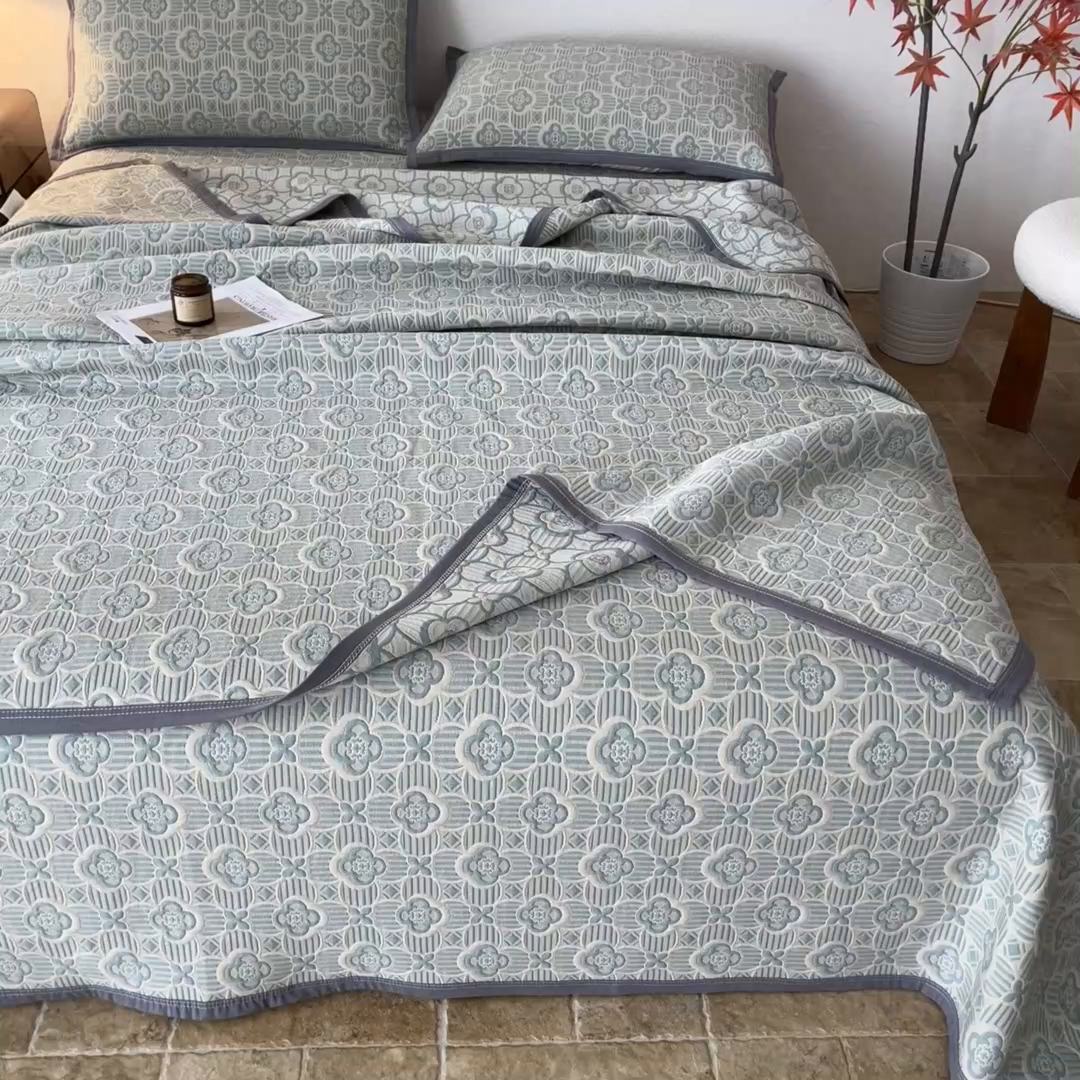 91家纺网 家纺一手货源 找家纺 小叮当家纺仓储工厂店 (买家秀 爆款花型 不断货)2025新款A类三层纱纱布毛巾被单品床盖单件床盖 可丽之彩-亚丁绿