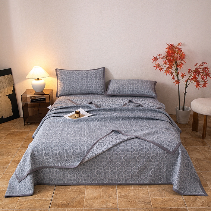 91家纺网 家纺一手货源 找家纺 小叮当家纺仓储工厂店 (买家秀 爆款花型 不断货)2025新款A类三层纱纱布毛巾被单品床盖单件床盖 可丽之彩-墨黑