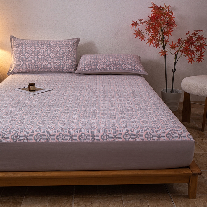 91家纺网 家纺一手货源 找家纺 小叮当家纺仓储工厂店 (买家秀 爆款花型 不断货)2025新款舒适简约A类全棉三层纱单品床笠单件床笠 可丽之彩-玫瑰粉