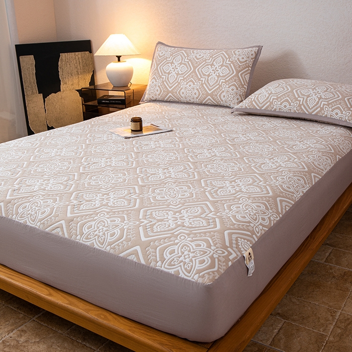 91家纺网 家纺一手货源 找家纺 小叮当家纺仓储工厂店 (买家秀 爆款花型 不断货)2025新款舒适简约A类全棉三层纱单品床笠单件床笠 叶趣-深棕