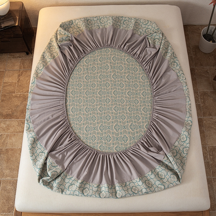 91家纺网 家纺一手货源 找家纺 小叮当家纺仓储工厂店 (买家秀 爆款花型 不断货)2025新款舒适简约A类全棉三层纱单品床笠单件床笠 可丽之彩-亚丁绿