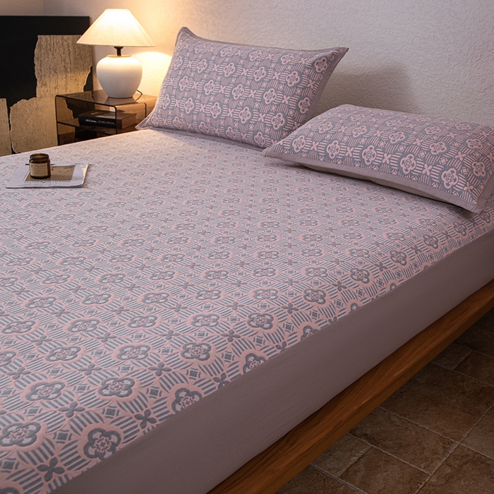 91家纺网 家纺一手货源 找家纺 小叮当家纺仓储工厂店 (买家秀 爆款花型 不断货)2025新款舒适简约A类全棉三层纱单品床笠单件床笠 可丽之彩-玫瑰粉