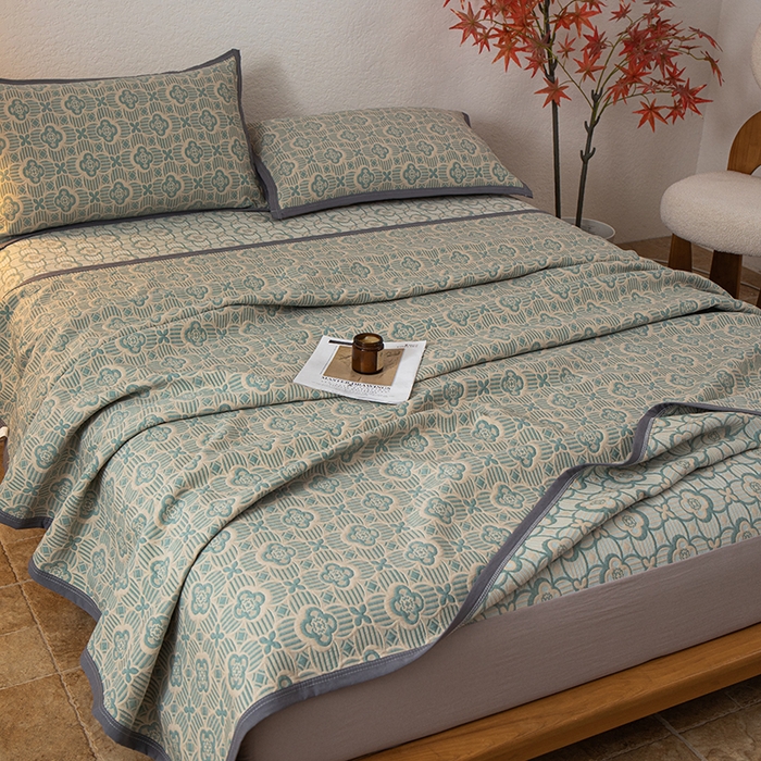 91家纺网 家纺一手货源 找家纺 小叮当家纺仓储工厂店 (买家秀 爆款花型 不断货)2025新款舒适简约A类全棉三层纱单品床笠单件床笠 可丽之彩-亚丁绿