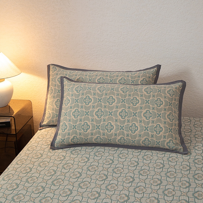 91家纺网 家纺一手货源 找家纺 小叮当家纺仓储工厂店 (买家秀 爆款花型 不断货)2025新款舒适简约A类全棉三层纱单品床笠单件床笠 可丽之彩-亚丁绿