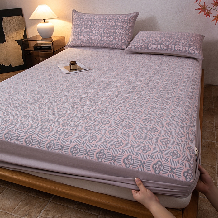 91家纺网 家纺一手货源 找家纺 小叮当家纺仓储工厂店 (买家秀 爆款花型 不断货)2025新款舒适简约A类全棉三层纱单品床笠单件床笠 可丽之彩-玫瑰粉