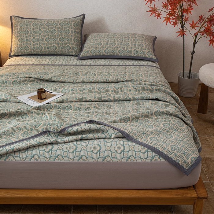 91家纺网 家纺一手货源 找家纺 小叮当家纺仓储工厂店 (买家秀 爆款花型 不断货)2025新款舒适简约A类全棉三层纱单品床笠单件床笠 可丽之彩-亚丁绿