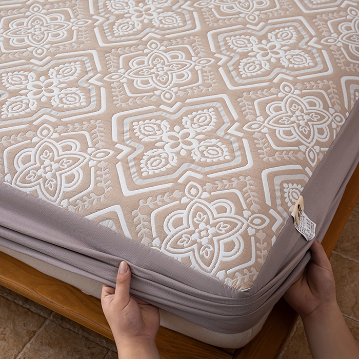 91家纺网 家纺一手货源 找家纺 小叮当家纺仓储工厂店 (买家秀 爆款花型 不断货)2025新款舒适简约A类全棉三层纱单品床笠单件床笠 叶趣-深棕