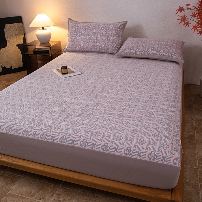 91家纺网 家纺一手货源 找家纺 小叮当家纺仓储工厂店 (买家秀 爆款花型 不断货)2025新款舒适简约A类全棉三层纱单品床笠单件床笠 可丽之彩-玫瑰粉