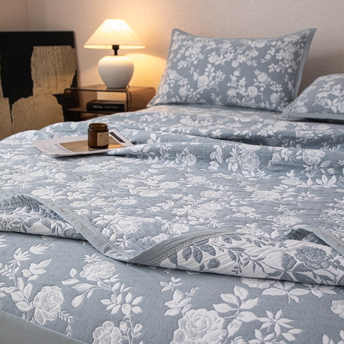 91家纺网 家纺一手货源 找家纺 小叮当家纺仓储工厂店 (买家秀 爆款花型 不断货)2025新款舒适简约A类全棉三层纱单品床笠单件床笠 慕白-碟翅蓝