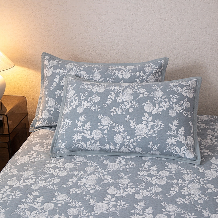 91家纺网 家纺一手货源 找家纺 小叮当家纺仓储工厂店 (买家秀 爆款花型 不断货)2025新款舒适简约A类全棉三层纱单品床笠单件床笠 慕白-碟翅蓝