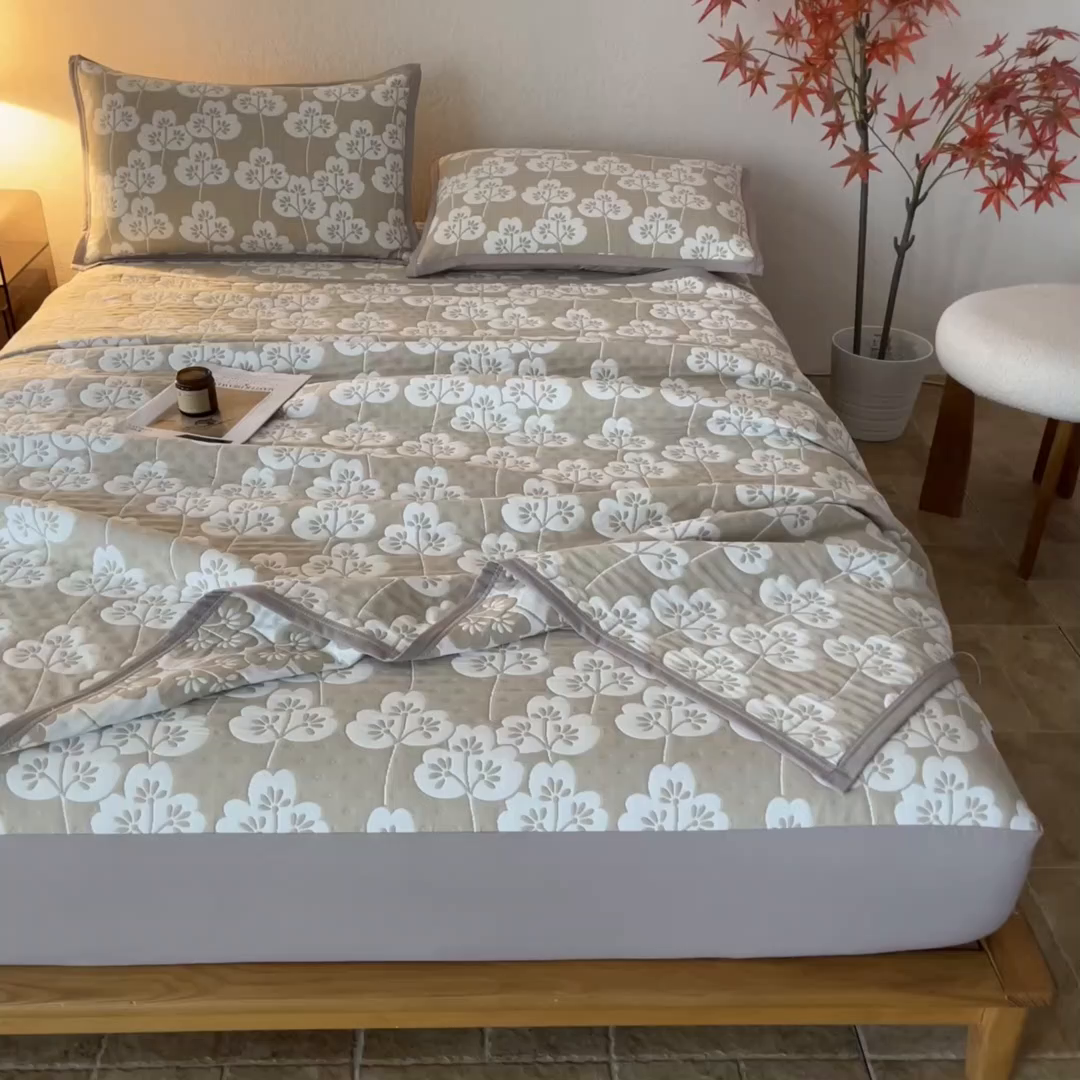 91家纺网 家纺一手货源 找家纺 小叮当家纺仓储工厂店 (买家秀 爆款花型 不断货)2025新款舒适简约A类全棉三层纱单品床笠单件床笠 叶趣-深棕