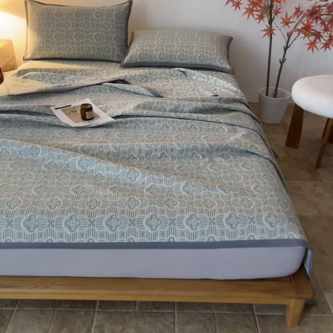 91家纺网 家纺一手货源 找家纺 小叮当家纺仓储工厂店 (买家秀 爆款花型 不断货)2025新款舒适简约A类全棉三层纱单品床笠单件床笠 可丽之彩-亚丁绿