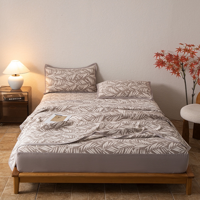 91家纺网 家纺一手货源 找家纺 小叮当家纺仓储工厂店 (买家秀 爆款花型 不断货)2025新款舒适简约A类全棉三层纱单品床笠单件床笠 叶美-赤铜棕