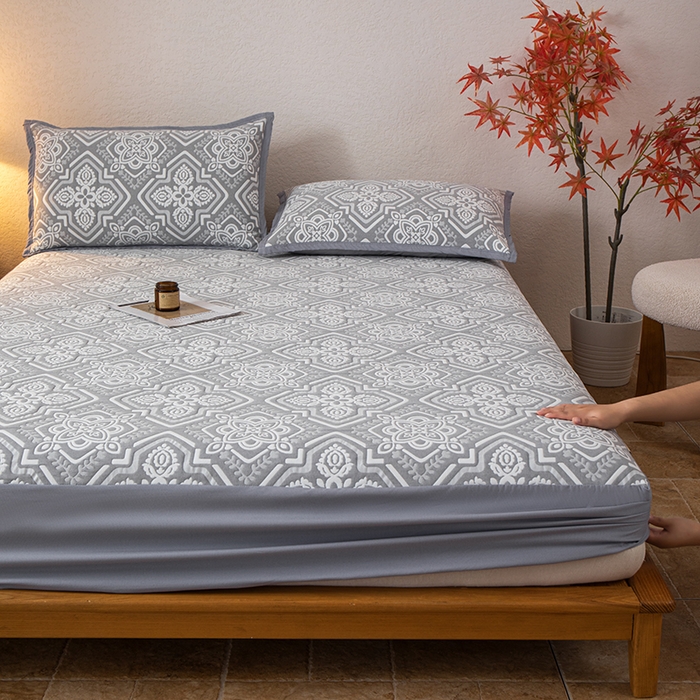 91家纺网 家纺一手货源 找家纺 小叮当家纺仓储工厂店 (买家秀 爆款花型 不断货)2025新款舒适简约A类全棉三层纱单品床笠单件床笠 卡曼洛-锡器灰