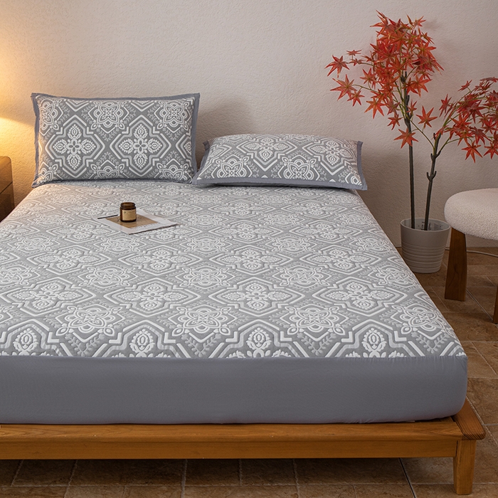 91家纺网 家纺一手货源 找家纺 小叮当家纺仓储工厂店 (买家秀 爆款花型 不断货)2025新款舒适简约A类全棉三层纱单品床笠单件床笠 卡曼洛-锡器灰