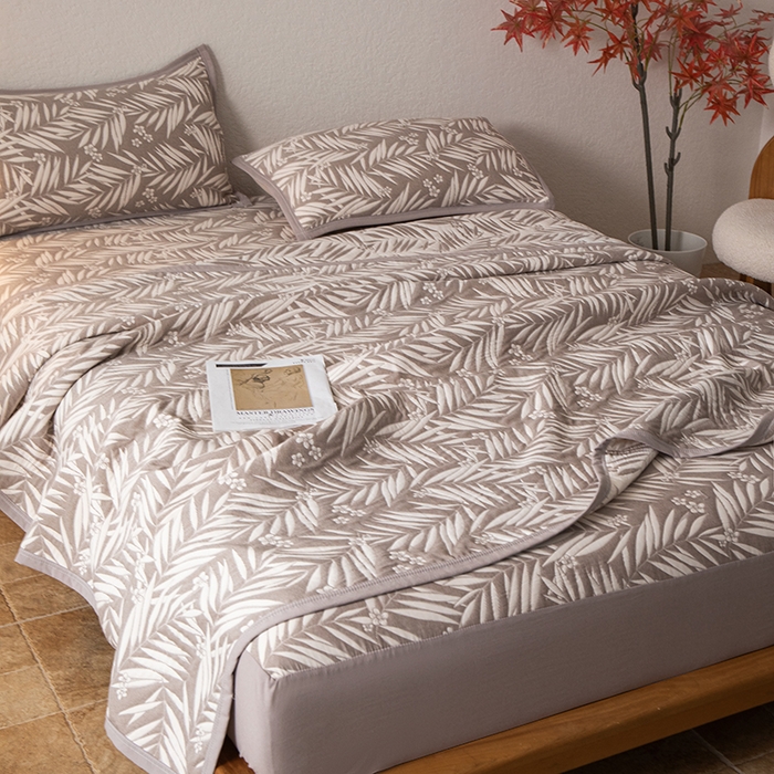 91家纺网 家纺一手货源 找家纺 小叮当家纺仓储工厂店 (买家秀 爆款花型 不断货)2025新款舒适简约A类全棉三层纱单品床笠单件床笠 叶美-赤铜棕