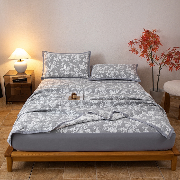 91家纺网 家纺一手货源 找家纺 小叮当家纺仓储工厂店 (买家秀 爆款花型 不断货)2025新款舒适简约A类全棉三层纱单品床笠单件床笠 慕白-锡器灰