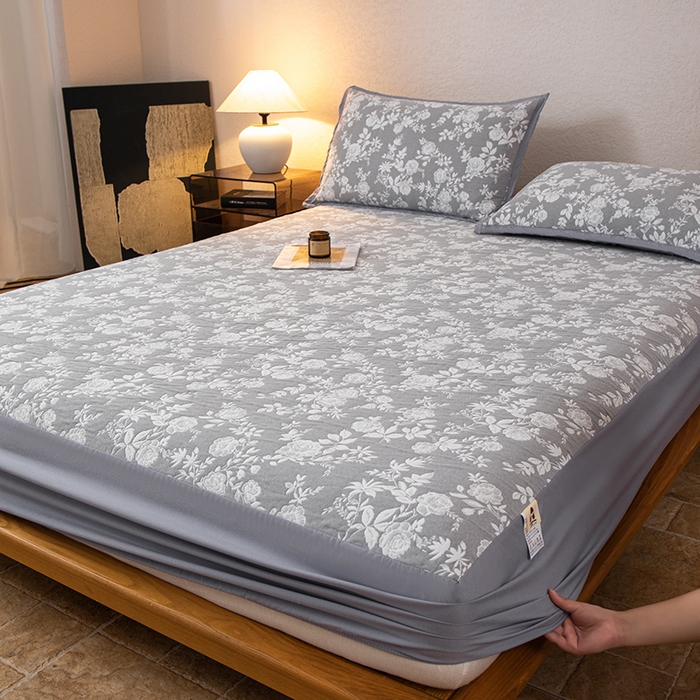 小叮当家纺仓储工厂店 (买家秀 爆款花型 不断货)2025新款舒适简约A类全棉三层纱单品床笠单件床笠 慕白-锡器灰
