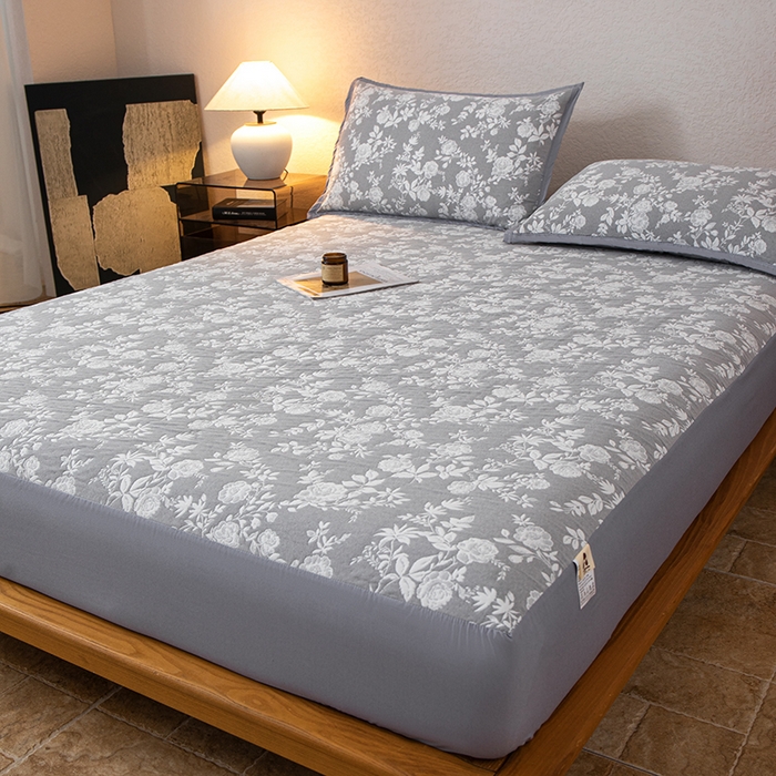 91家纺网 家纺一手货源 找家纺 小叮当家纺仓储工厂店 (买家秀 爆款花型 不断货)2025新款舒适简约A类全棉三层纱单品床笠单件床笠 慕白-锡器灰