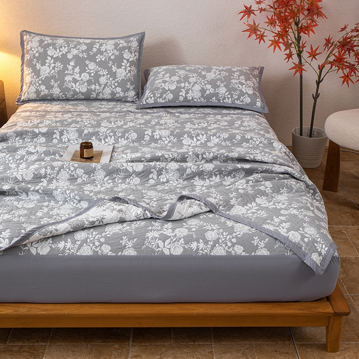 91家纺网 家纺一手货源 找家纺 小叮当家纺仓储工厂店 (买家秀 爆款花型 不断货)2025新款舒适简约A类全棉三层纱单品床笠单件床笠 慕白-锡器灰