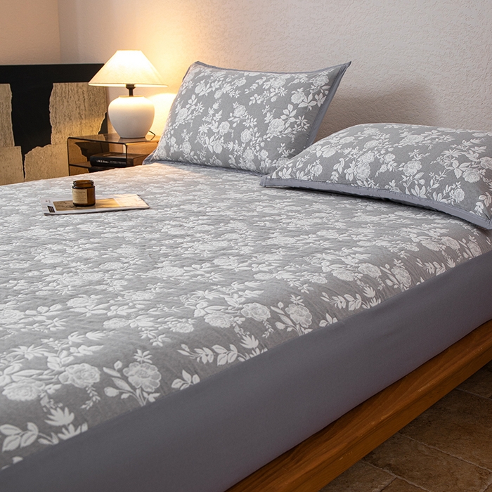 91家纺网 家纺一手货源 找家纺 小叮当家纺仓储工厂店 (买家秀 爆款花型 不断货)2025新款舒适简约A类全棉三层纱单品床笠单件床笠 慕白-锡器灰