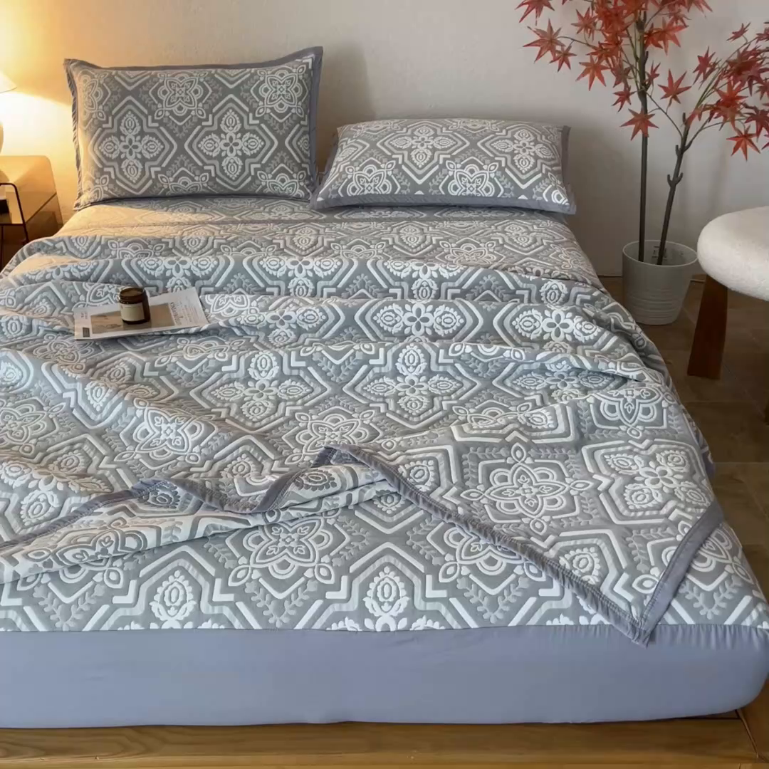 91家纺网 家纺一手货源 找家纺 小叮当家纺仓储工厂店 (买家秀 爆款花型 不断货)2025新款舒适简约A类全棉三层纱单品床笠单件床笠 卡曼洛-锡器灰