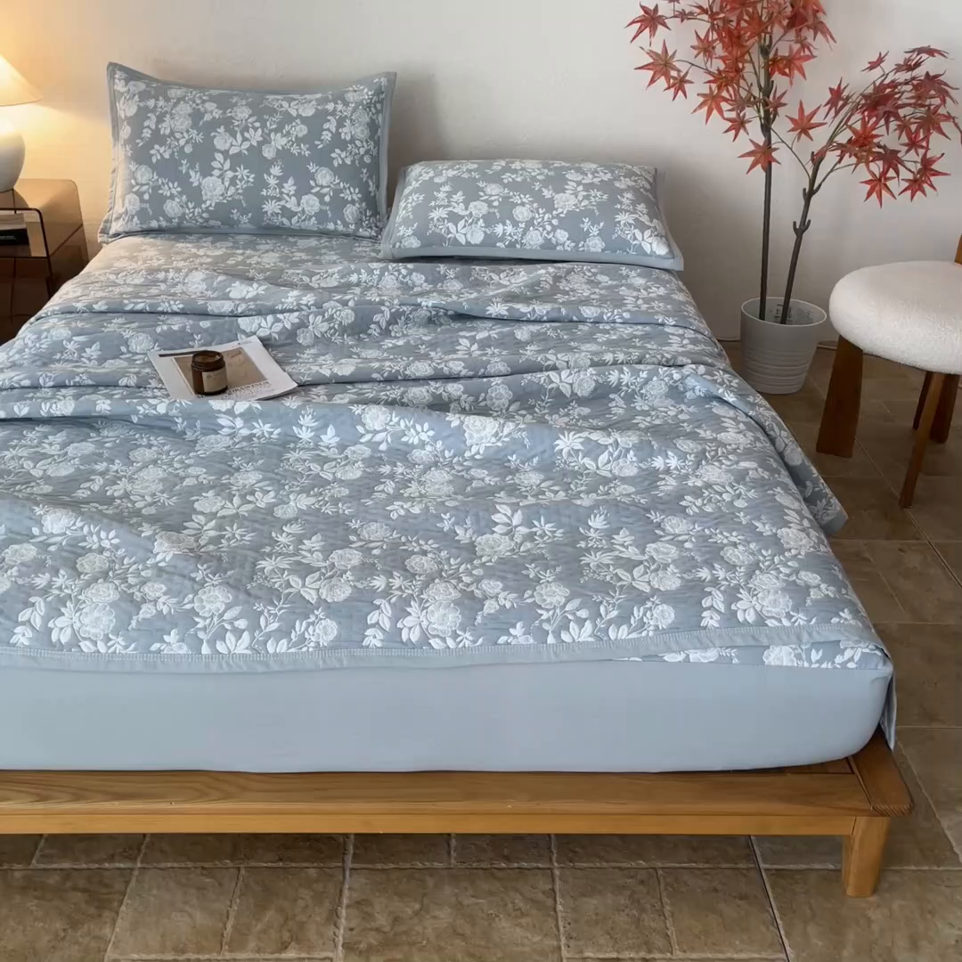 91家纺网 家纺一手货源 找家纺 小叮当家纺仓储工厂店 (买家秀 爆款花型 不断货)2025新款舒适简约A类全棉三层纱单品床笠单件床笠 慕白-锡器灰